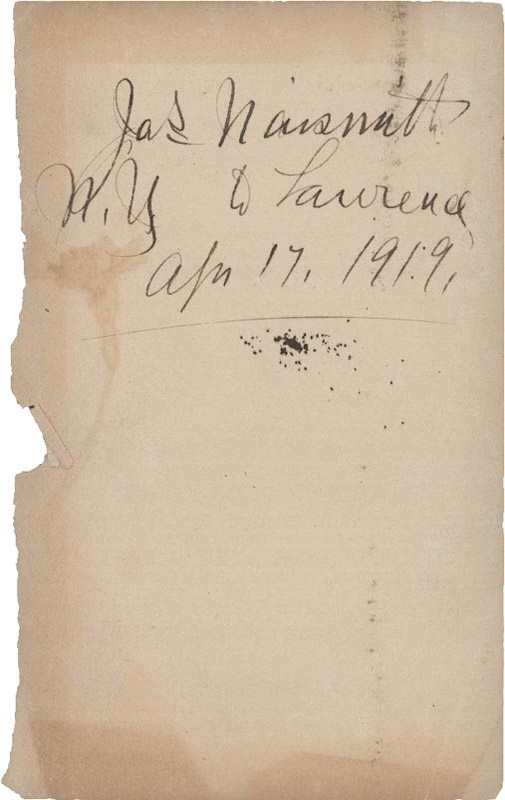 1919 James Naismith Signature