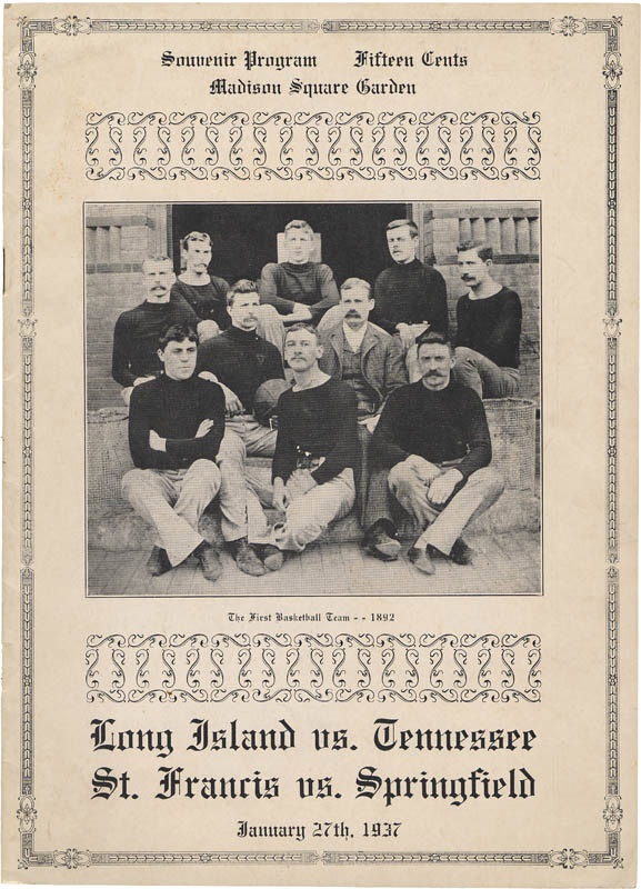 The Dr. James Naismith Collection - 1937 St. Francis vs. Springfiled Basketball Program with "The First Team" On the Cover