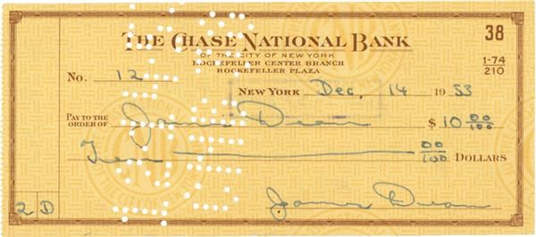 Rock And Pop Culture - Bank Check Signed Three Times by James Dean