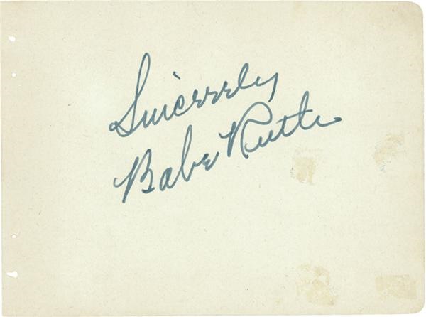 Babe Ruth - Huge Babe Ruth Signature on an Autograph Album Page