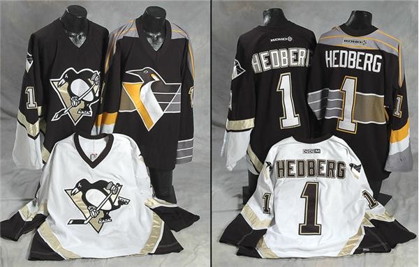 - Johan Hedberg Pittsburgh Penguins Game Worn Home, Road and Alternate Jerseys (3)