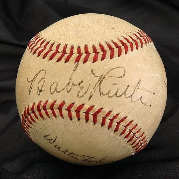 Baseball Autographs - Babe Ruth and Walter Johnson Signed Baseball