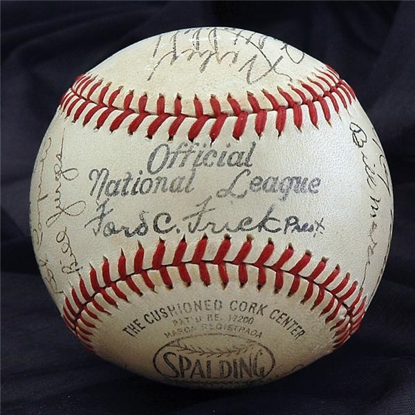 Baseball Autographs - 1942 New York Giants Team Signed Ball with Mel Ott