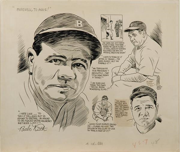 Babe Ruth - Babe Ruth Retirement Illustration Artwork by Bob Coyne