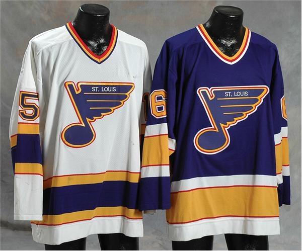 Hockey Equipment - 1993-94 Phil Housley & Craig Janney St. Louis Blues Game Worn Playoff Jerseys