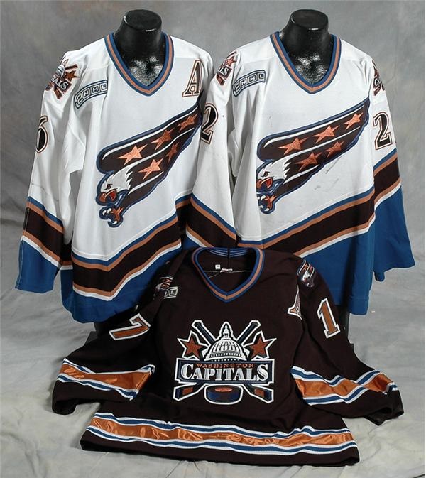 Hockey Equipment - 1999-2000 Chris Simon, Steve Konowalchuk, & Calle Johansson Washington Capitals Game Worn Jerseys