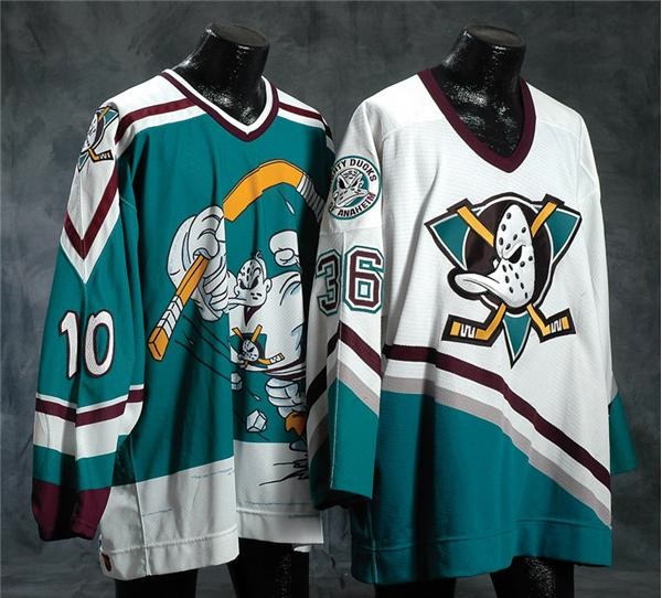 Hockey Equipment - 1995-96 Oleg Tverdovsky & 1996-97 J.J. Daigneault Anaheim Mighty Ducks Game Worn Jerseys