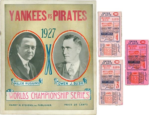 NY Yankees, Giants & Mets - 1927 World Series Program and 3 Ticket Stubs