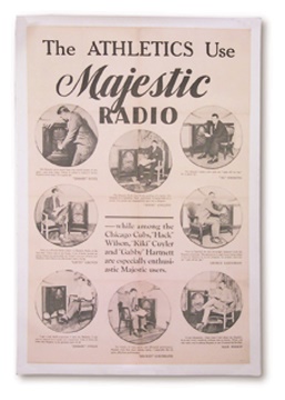 1929 Philadelphia Athletics World Series Majestic Radios Advertising Poster