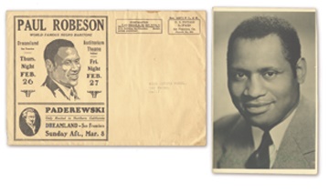 - 1930's Paul Robeson Signed Photograph and Personal Appearance Envelope
