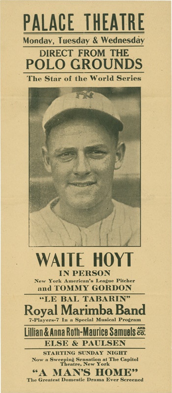 1922 Waite Hoyt NY Yankee Broadside