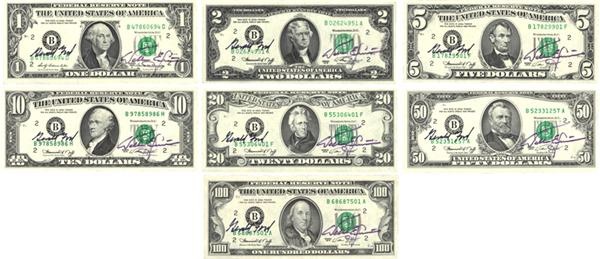 - President Gerald Ford Autographed US Currency Collection of 7