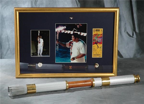 - 1996 Atlanta Olympic Torch with Muhammad Ali Signed Ticket