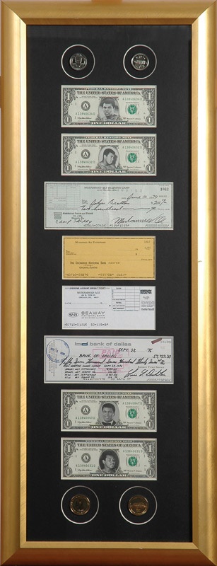 - Muhammad Ali Signed Bank Check and Currency In Framed Display