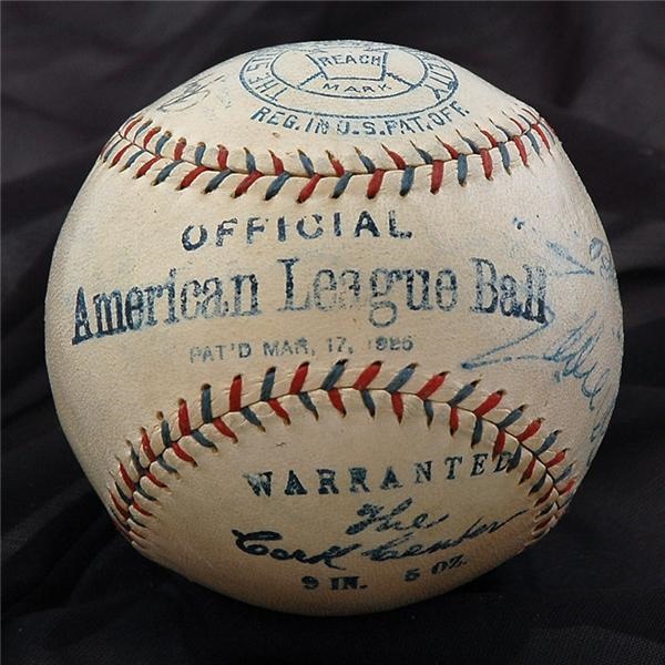 Baseball Autographs - 1920's Baseball Signed by Ruth, Cobb and Johnson.