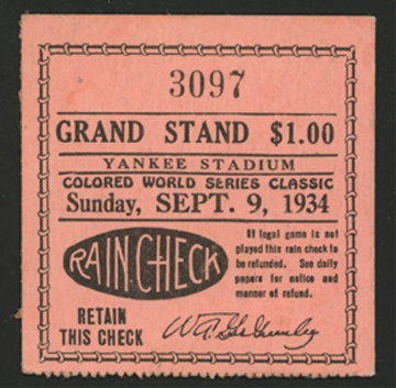 - 1934 Negro League World Series Ticket Stub