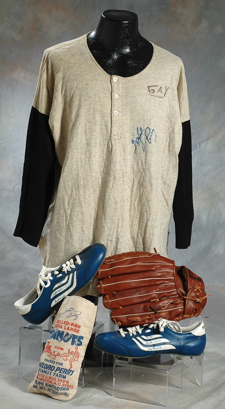 - Gaylord Perry Game Used Glove, Spikes and Undershirt