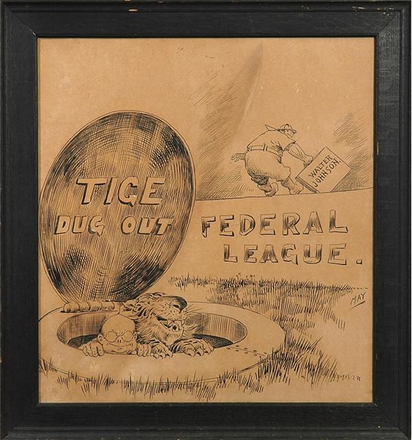 Ernie Davis - Incredible 1915 Walter Johnson and Frank Navin Federal League Original Artwork by Tom May