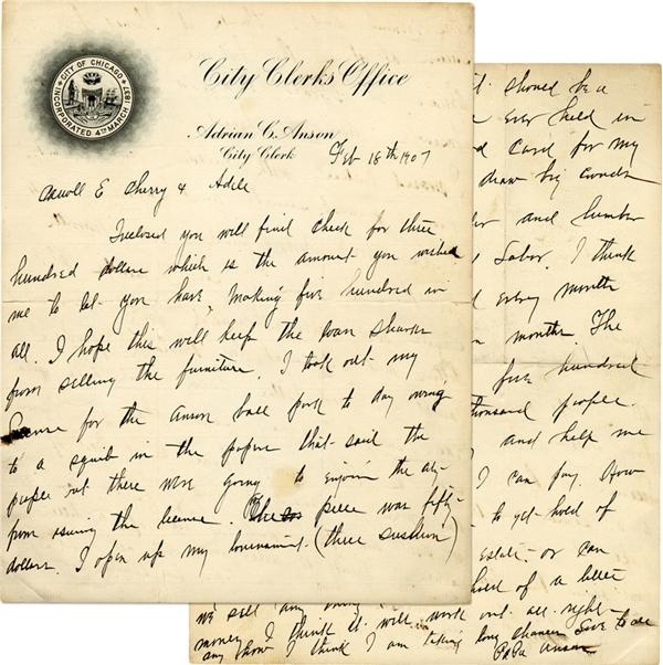 1907 Cap Anson Signed Handwritten Letter