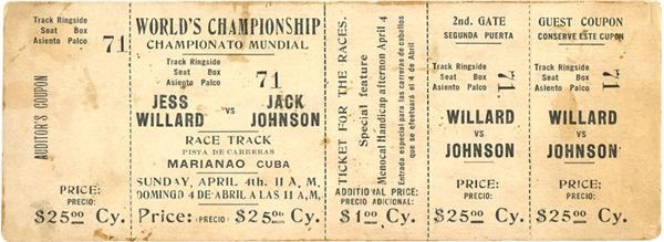 Jim Jacobs Collection - 1915 Jack Johnson vs. Jess Willard Full Ticket