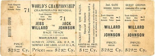 1915 Jack Johnson vs. Jess Willard Full Ticket