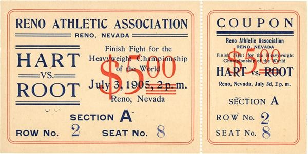 Jim Jacobs Collection - 1905 Marvin Hart vs. Jack Root Full Ticket