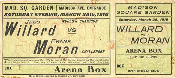 Jim Jacobs Collection - 1916 Jess Willard vs. Frank Moran Full Ticket