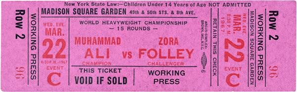 Jim Jacobs Collection - 1967 Muhammad Ali vs. Zora Foley Full Ticket