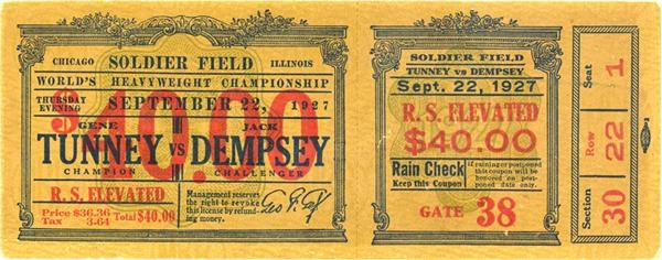 - 1927 Jack Dempsey vs. Gene Tunney II Full Ticket