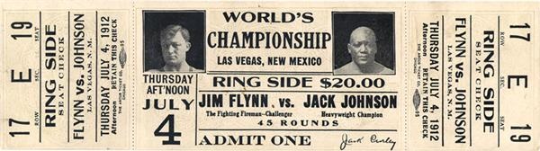 Jim Jacobs Collection - 1910 Jack Johnson vs. Jim Flynn Full Ticket