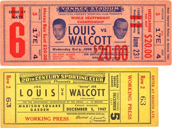 Jim Jacobs Collection - Joe Louis vs. Joe Walcott I and II Full Tickets (2)