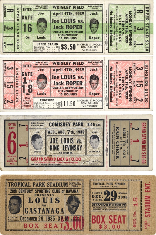 Jim Jacobs Collection - Joe Louis Full Ticket Collection of 4