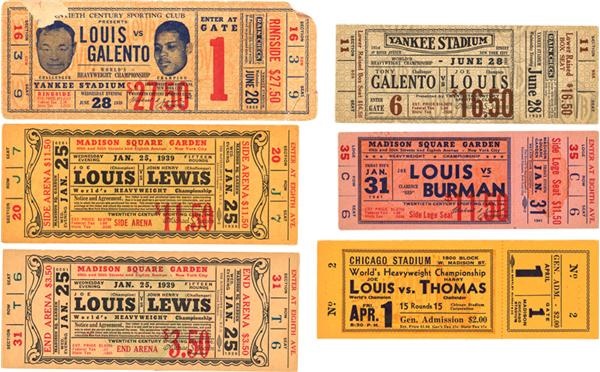 Jim Jacobs Collection - Joe Louis Full Ticket Collection of 6