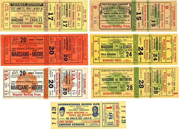 Jim Jacobs Collection - Rocky Marciano Full Ticket Collection of 7