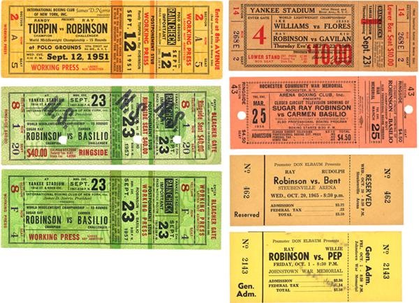 Jim Jacobs Collection - Sugar Ray Robinson Full Ticket Collection of 7