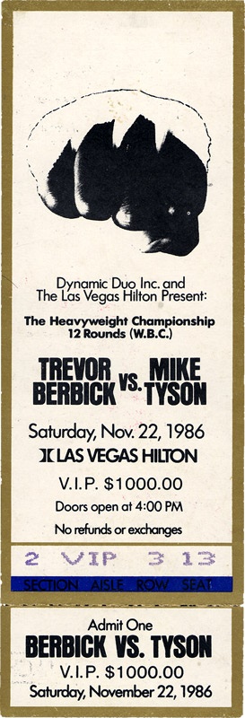 Jim Jacobs Collection - 1986 Mike Tyson vs. Trevor Berbick Full Ticket and Pass (2)