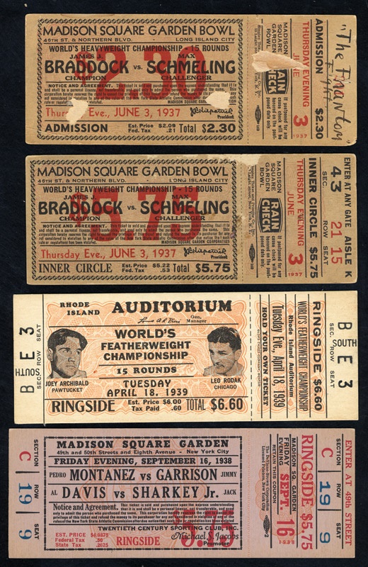 Jim Jacobs Collection - 1920's-40's Boxing Full Ticket Collection of 19