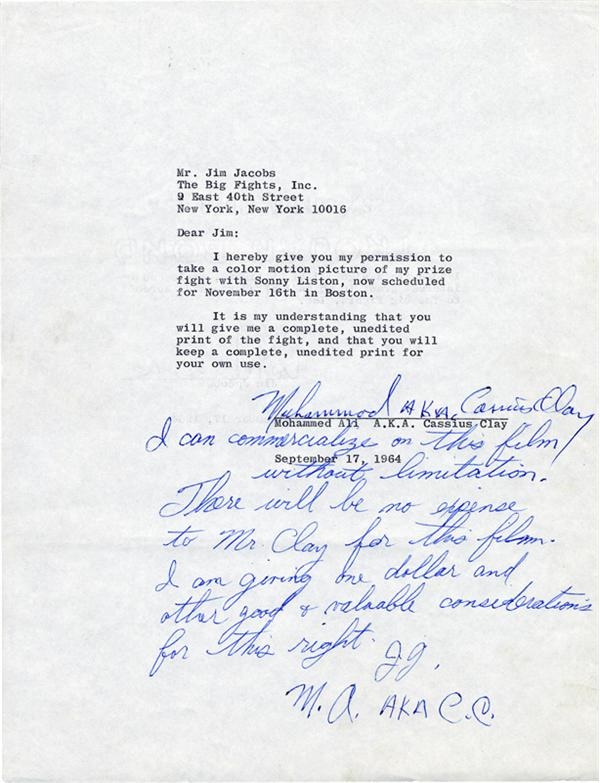 Jim Jacobs Collection - Muhammad Ali  A.K.A. Cassius Clay Signed Contract