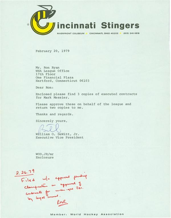 - 1978-79 Mark Messier Cincinnati Stingers Rookie Contract