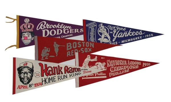 Ernie Davis - Collection of 11 Pennants Including Rare 1951 Brooklyn Dodgers  Pennant