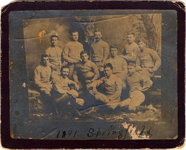 The Dr. James Naismith Collection - 1891 Springfield College Football Team Cabinet Photo with James Naismith and Amos Alonzo Stagg