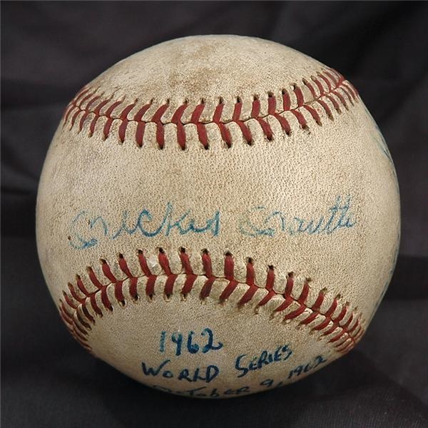 Vintage Autographed Mickey Mantle and Roger Maris 1962 World Series Game Used Baseball