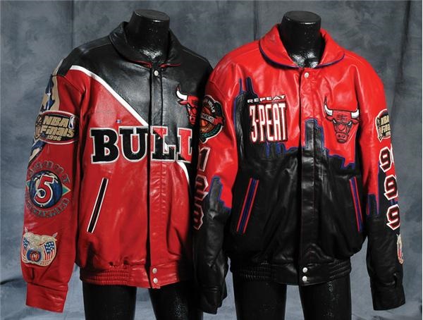 Four Chicago Bulls Jackets by Jeff Hamilton with One Signed by Michael Jordan
