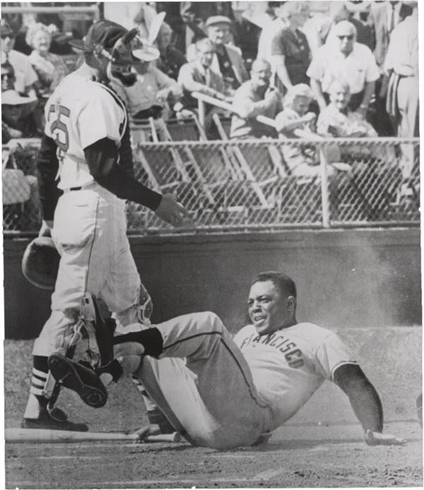 1963 Willie Mays Hits the Dirt Wirephoto