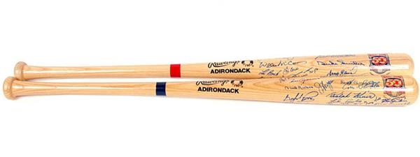 Baseball Autographs - Hall of Famer Signed Baseball Bats with 57 total signatures (2)