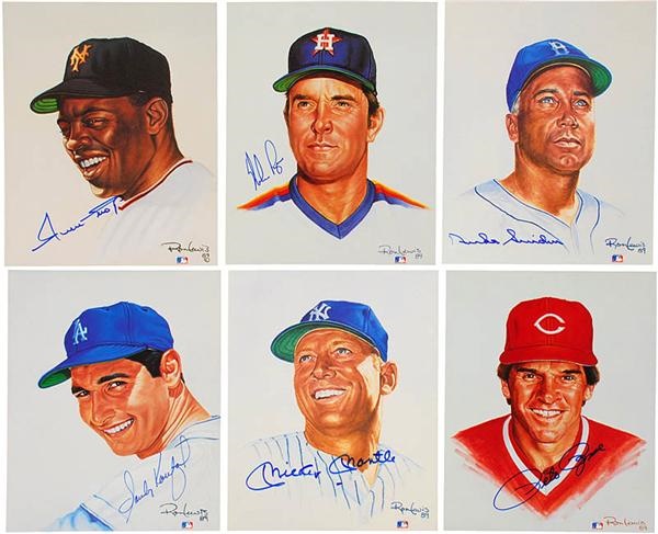 Baseball Autographs - Ron Lewis Signed Living Legends Print Set with Mickey Mantle
