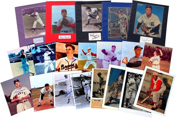 Baseball Autographs - Signed Baseball Prints and Advertisements with Hall of Famers (20+)