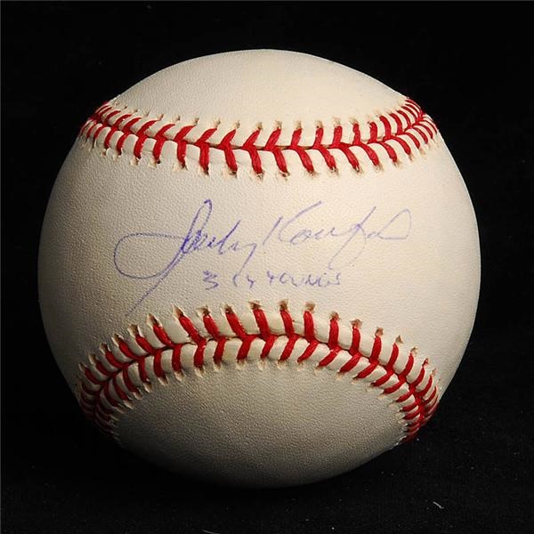 Baseball Autographs - Sandy Koufax "3 CY Young" Signed Baseball
