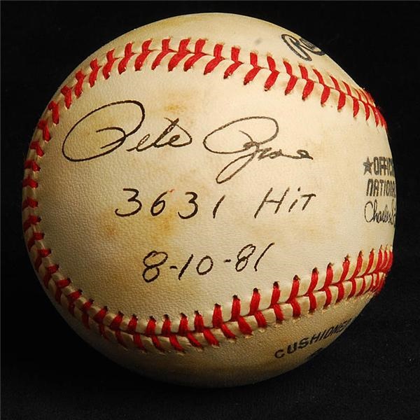- Pete Rose 3631 Game Used Hit Signed Baseball