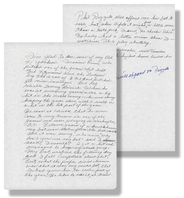 - Joe Dimaggio Hand Written Speech on 1941 season